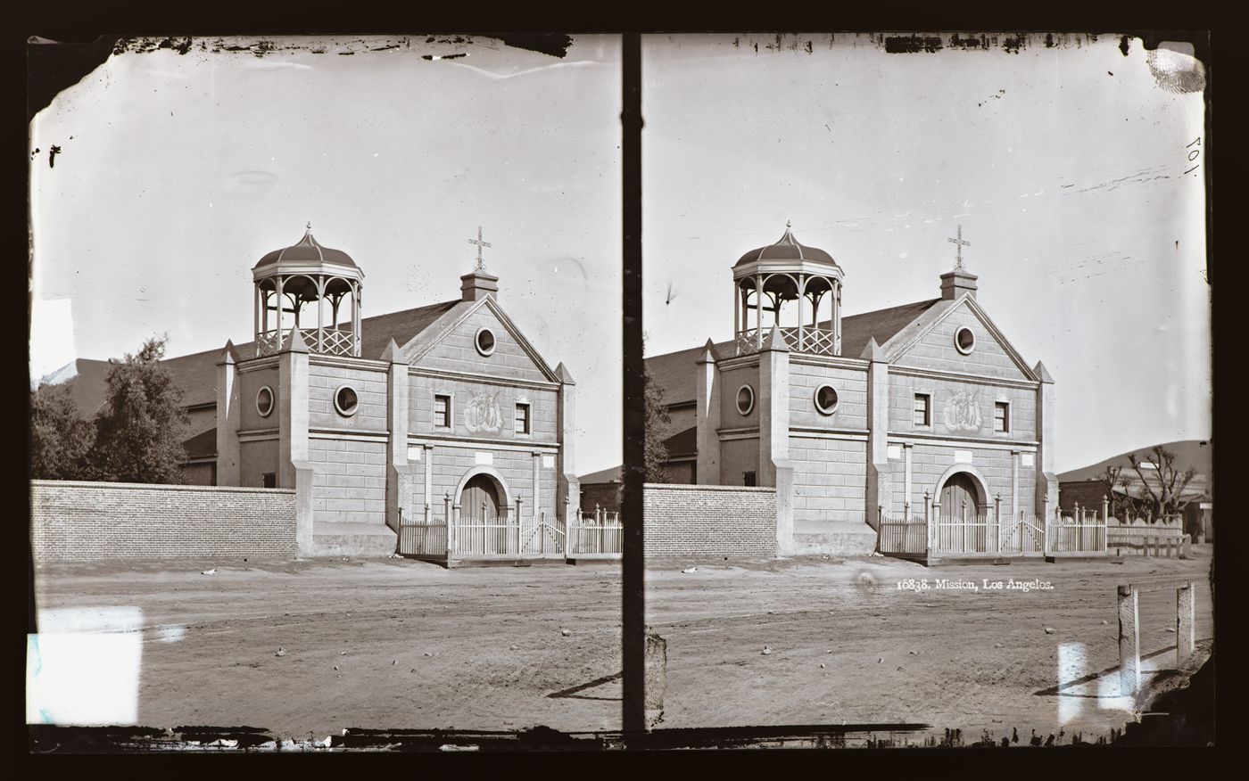 Stereograph of Our Lady Queen of Angels Catholic Church, Los Angeles, California, United States of America