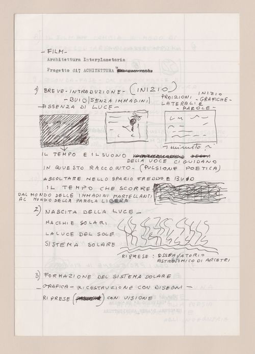 Notes and sketches for Architettura Interplanetaria [Interplanetary Architecture]