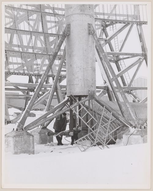 View of DEW Drop troposcatter telecommunication system, Cape Dyer, Nunavut, Canada