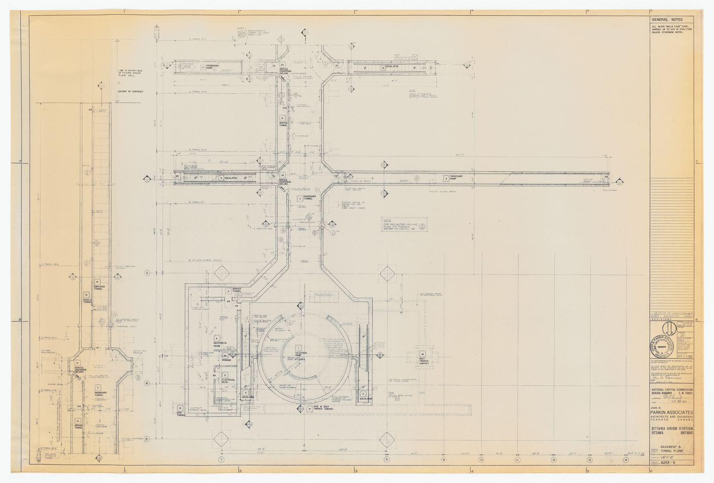 Basement and tunnel plan for Ottawa Union Station, Ottawa, Ontario