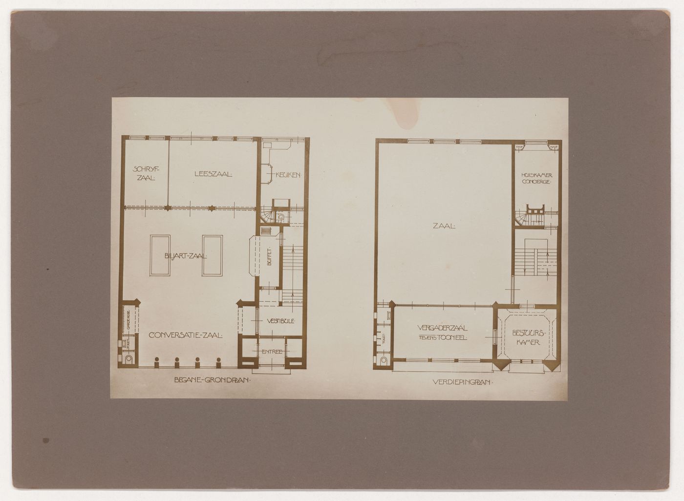 Photograph of floor plans for a convalescent hospital for soldiers, Den Helder, Netherlands