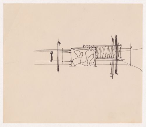 Interior study with partition, painting, columns and sculpture for the "Museum for a Small City"