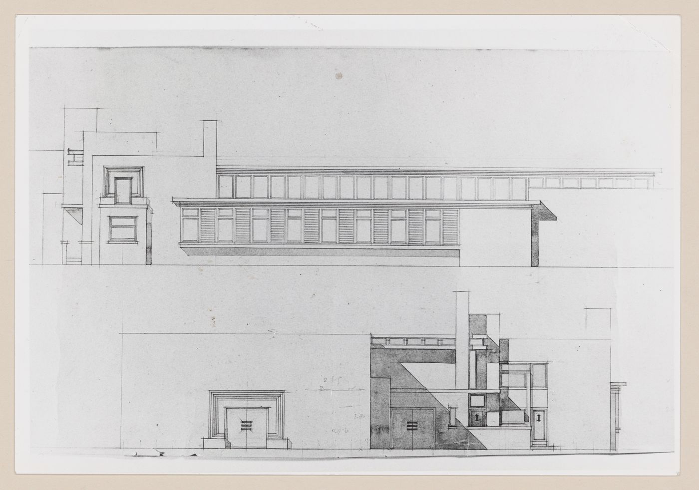 Photograph of lateral and principal elevations for a winery, Purmerend, Netherlands