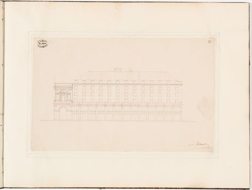 Sectional side elevation for the Théâtre Royal Italien, showing the interior of the shopping arcade