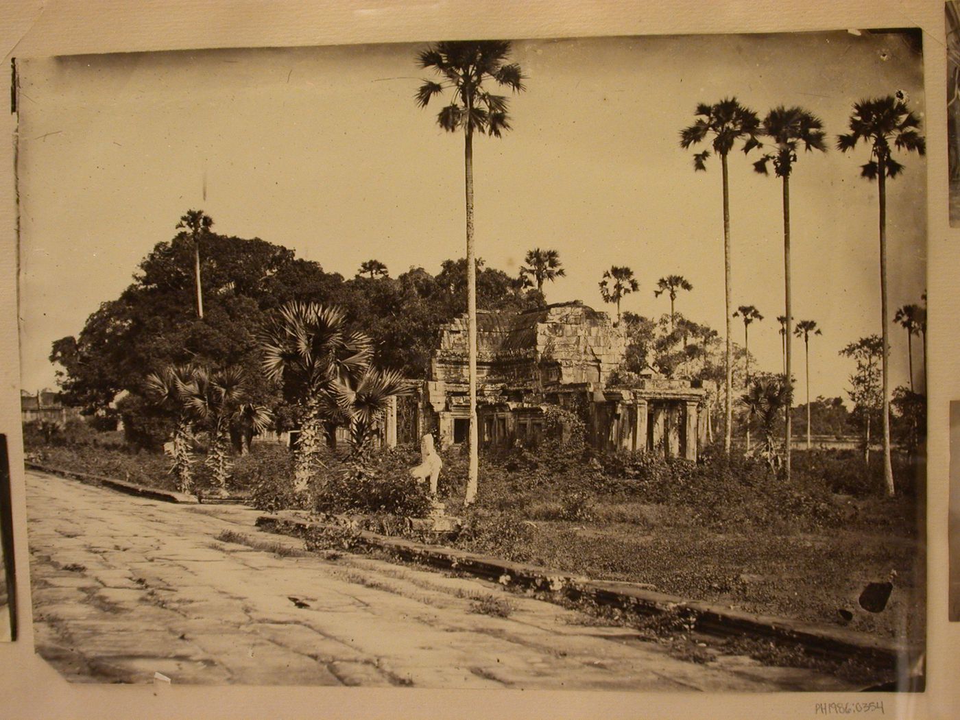 View of the north causeway library showing the causeway in the foreground, Angkor Wat, Siam (now in Cambodia)