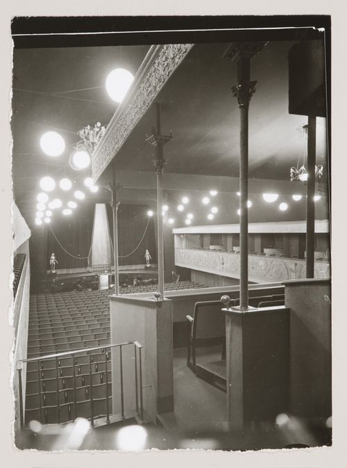 Interior view of Skandia Cinema showing the stage from the rear balcony, Stockholm