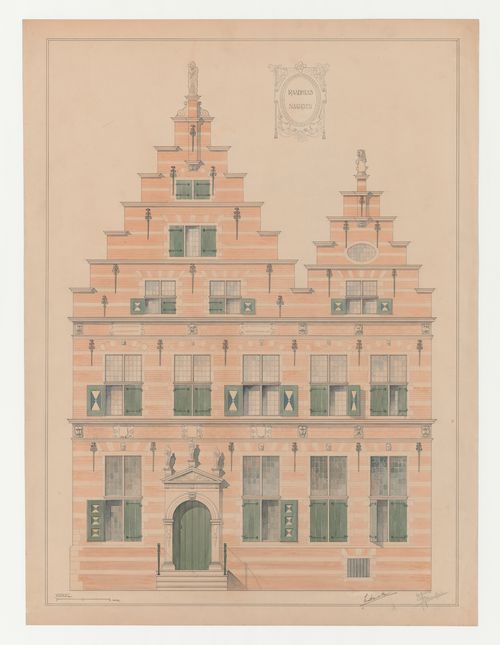 Student measured drawing of the principal façade of Naarden Town Hall, Technische Hogeschool Delft, Netherlands