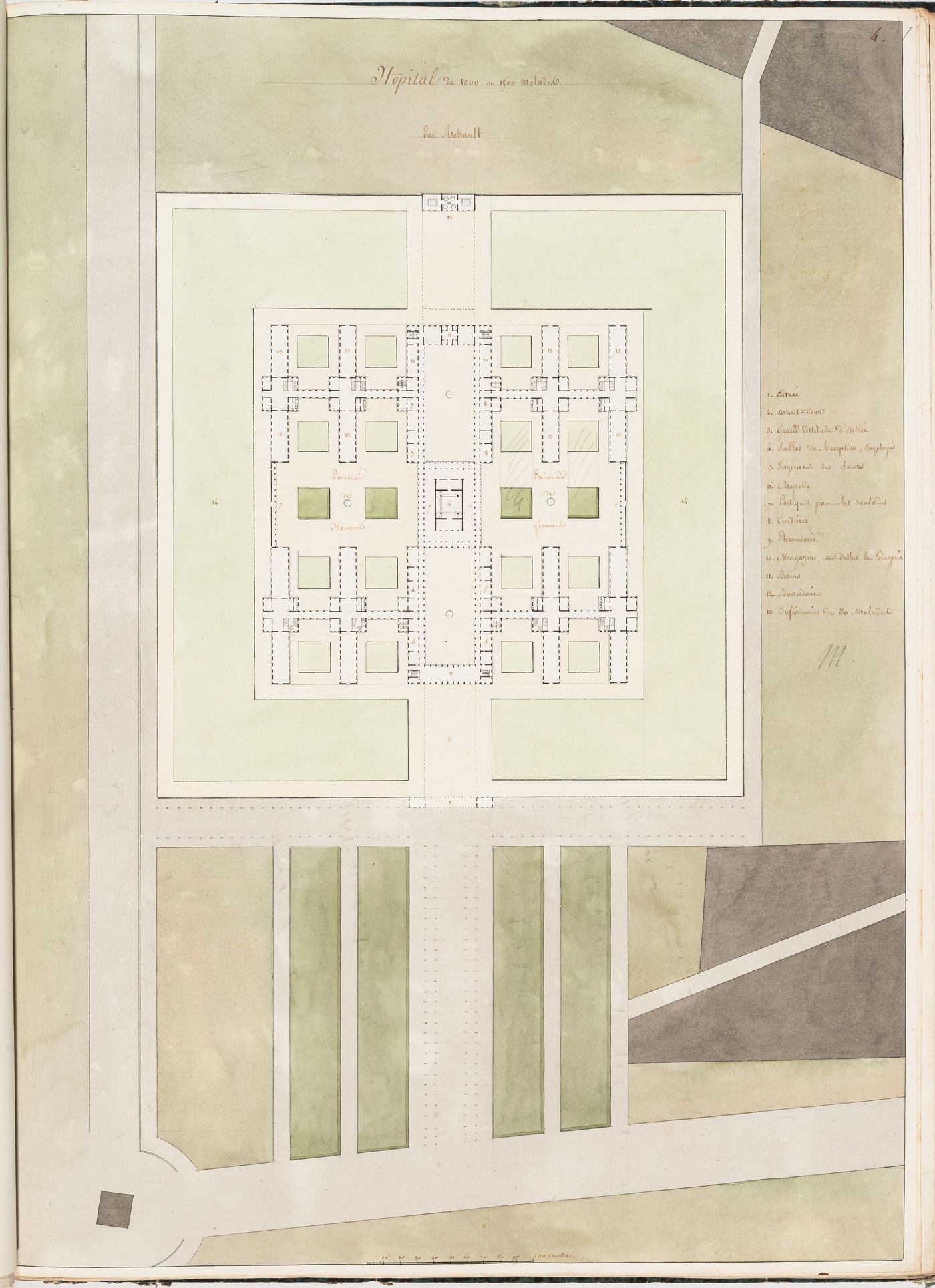 Ideal hospital for 1000 or 1500 patients near the barrière de Monceau, Paris: Site plan number four