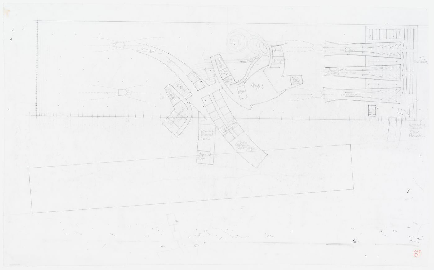 Sketch of level 1B corporation system on the library side, scale 1:500, Kansai-Kan of the National Diet Library, Seika, Japan