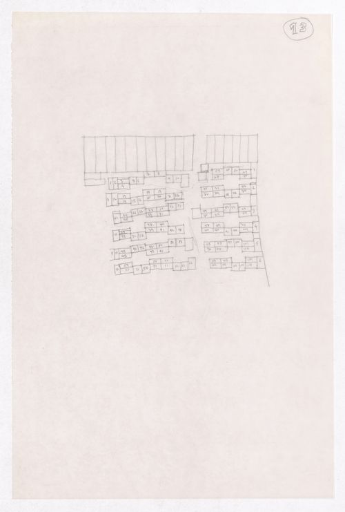 Sketch showing plots layout development for Minimum Cost Housing Group's plot in Aranya township, India, for Aranya Housing Project