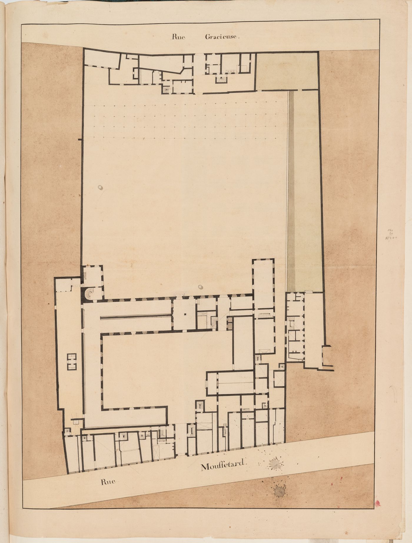 Project for the caserne de la Gendarmerie royale, rue Mouffetard: Ground floor plan of the Couvent des Augustines de Notre-Dame-de-la-Miséricorde