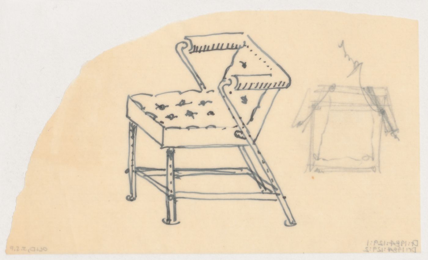 Sketch perspective for a chair, possibly for Metz & Co., Amsterdam, Netherlands; verso: Sketch plan for a chair, possibly for Metz & Co., Amsterdam, Netherlands