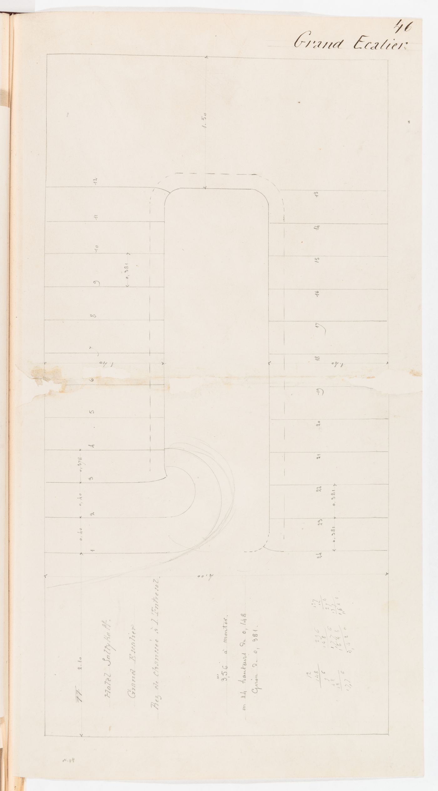 Plan for the grand staircase between the ground floor and the "entresol", Hôtel Soltykoff