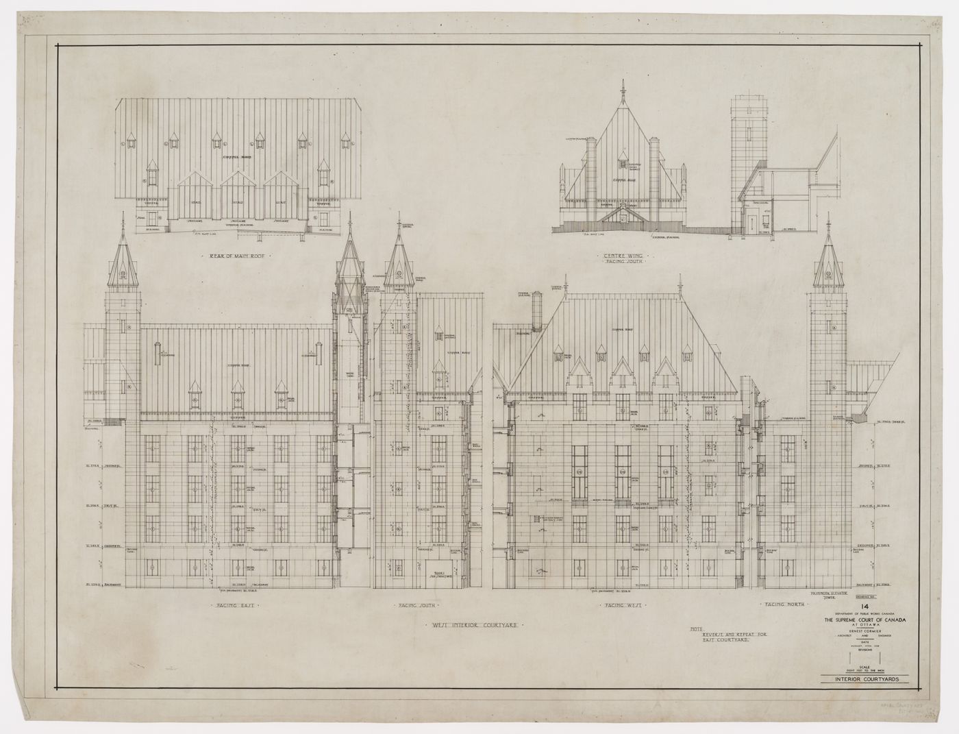 Élévation de la cour intérieure, Cour suprême du Canada, Ottawa, Ontario, Canada (1937-1953, 1977)