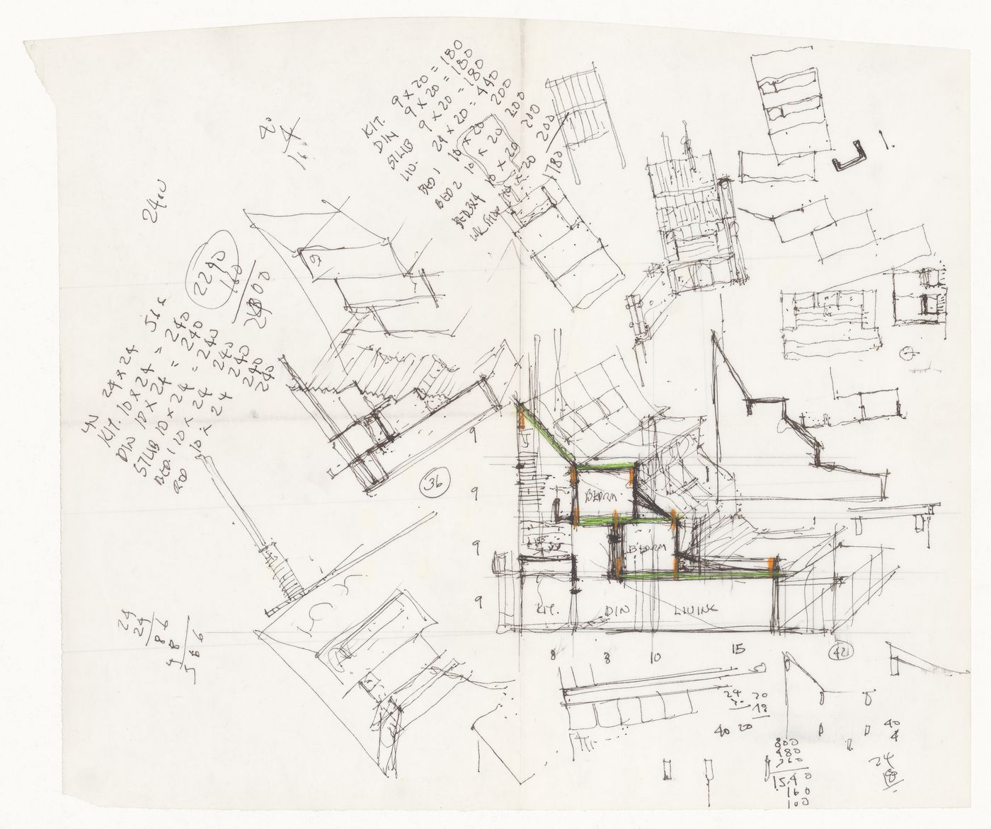 Sketches and calculations for 0 30 45 60 90 House