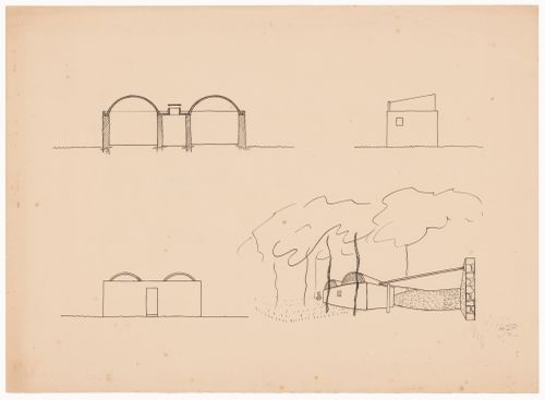 Sketches of service pavilion for Casa sobre el arroyo, Mar del Plata, Argentina