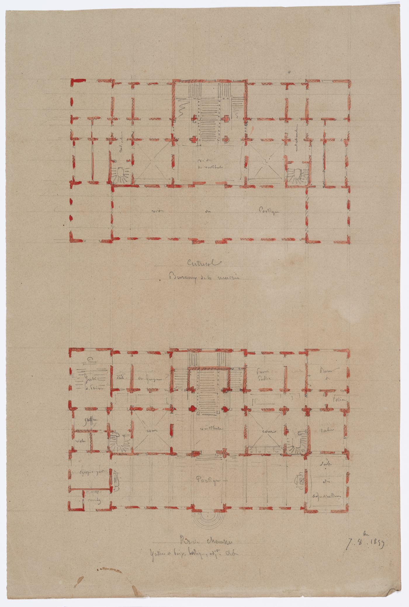 Project for a Hôtel de ville, Poitiers: Ground floor and "entresol" plans