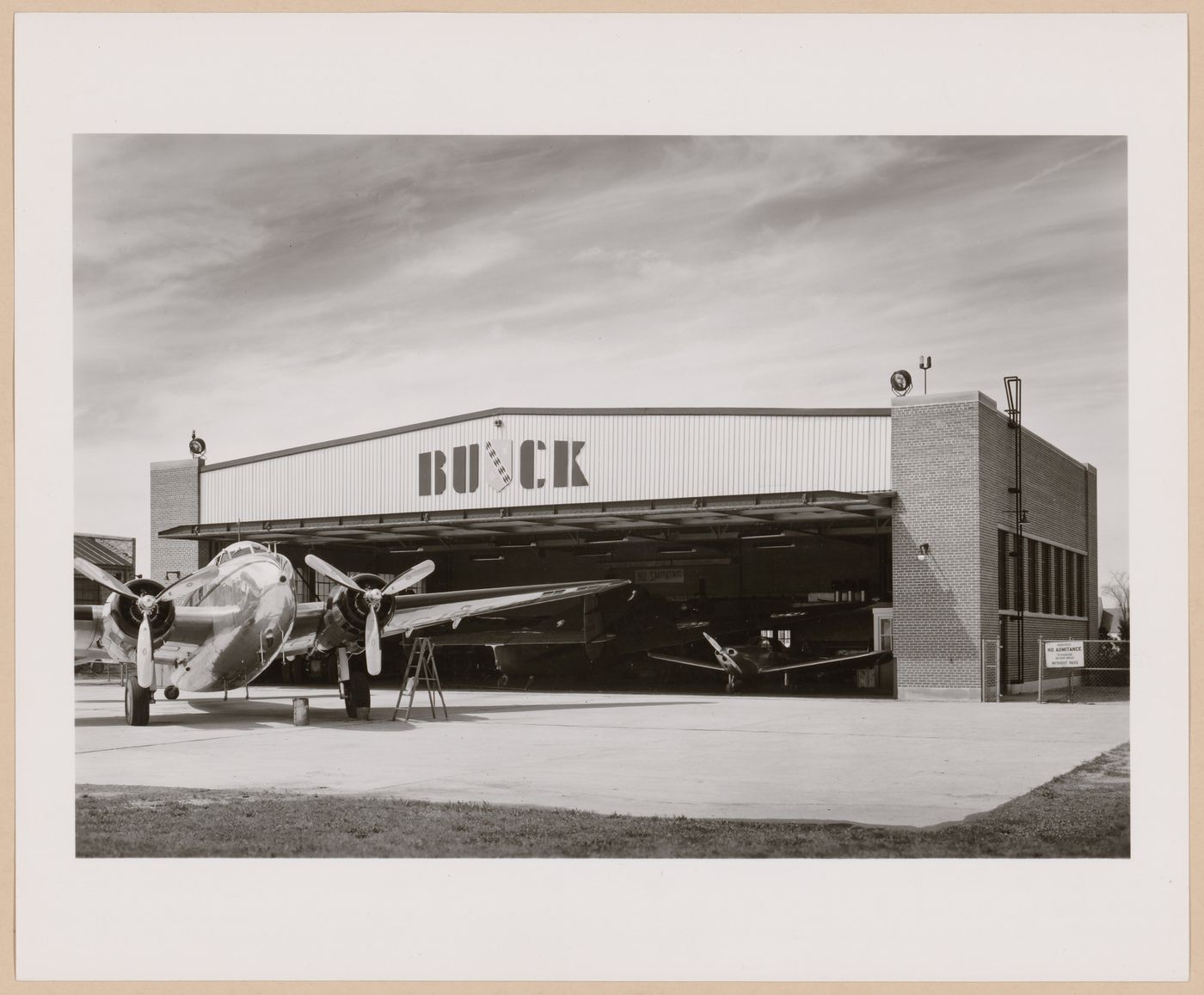 View of the principal façade of the Airplane Hangar of Bishop Airport, General Motors Corporation Buick division Airplane Assembly Plant, Flint, Michigan