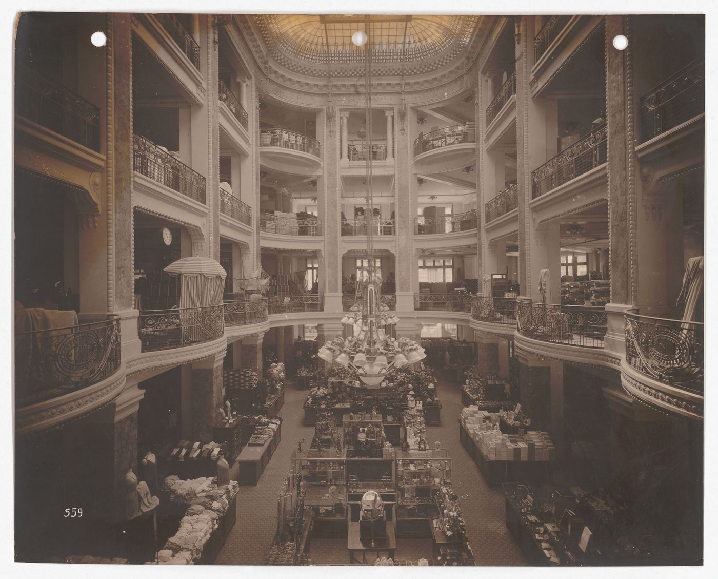 Atrium and interior of Au Bon Marché on Rue d’Isly (now 02 Larbi Ben M’hidi Street), Algiers, Algeria