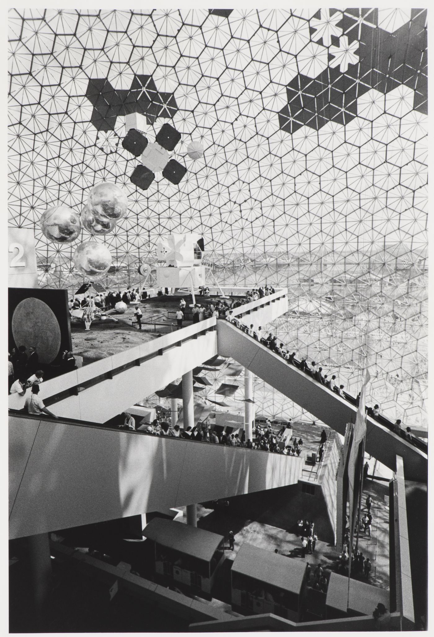 View of the staircase inside the Pavilion of the United States, Expo 67, Montréal, Québec