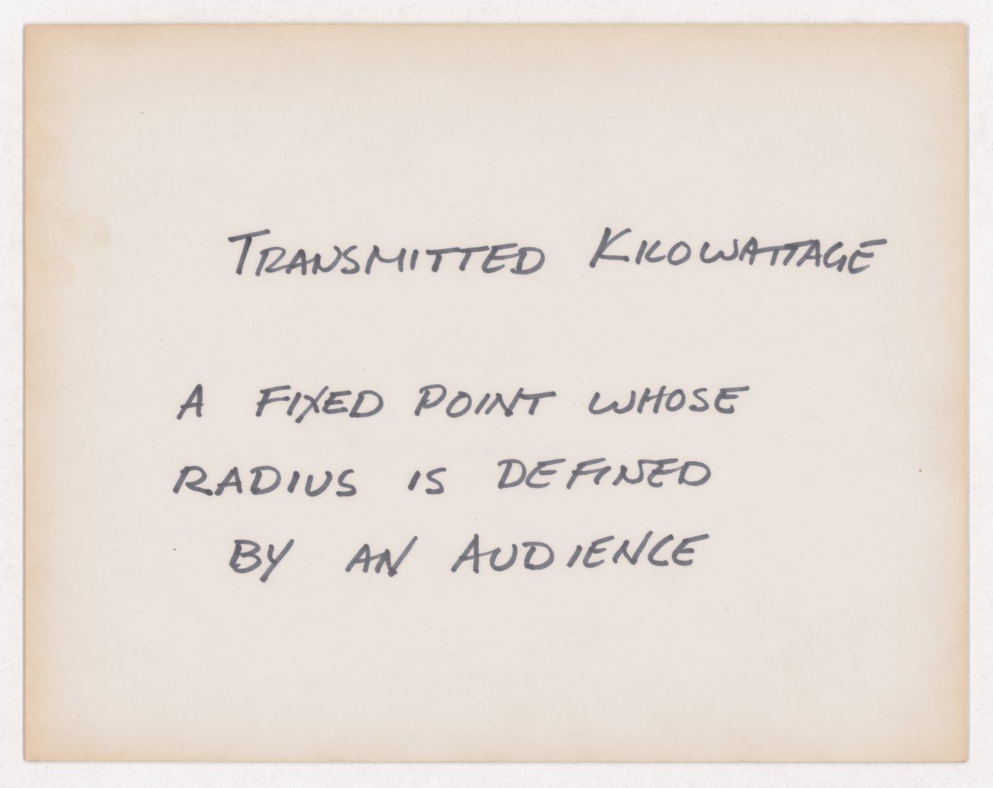 Transmitted Kilowattage / A fixed point whose radius is defined by an audience