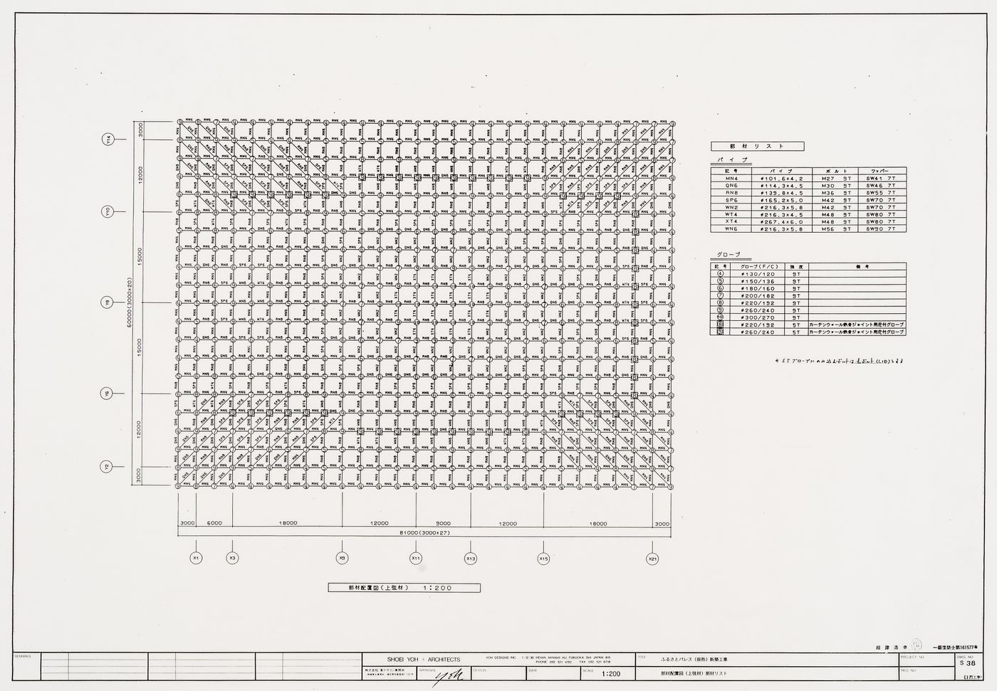 Roof plan: top chord, Galaxy Toyama Gymnasium, Imizu, Japan