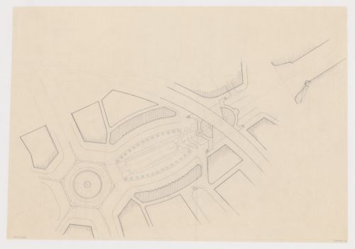Site plan for the reconstruction of the Hofplein (city centre), showing mixed-use developments, monument plaza and Café Viaduct, Rotterdam, Netherlands