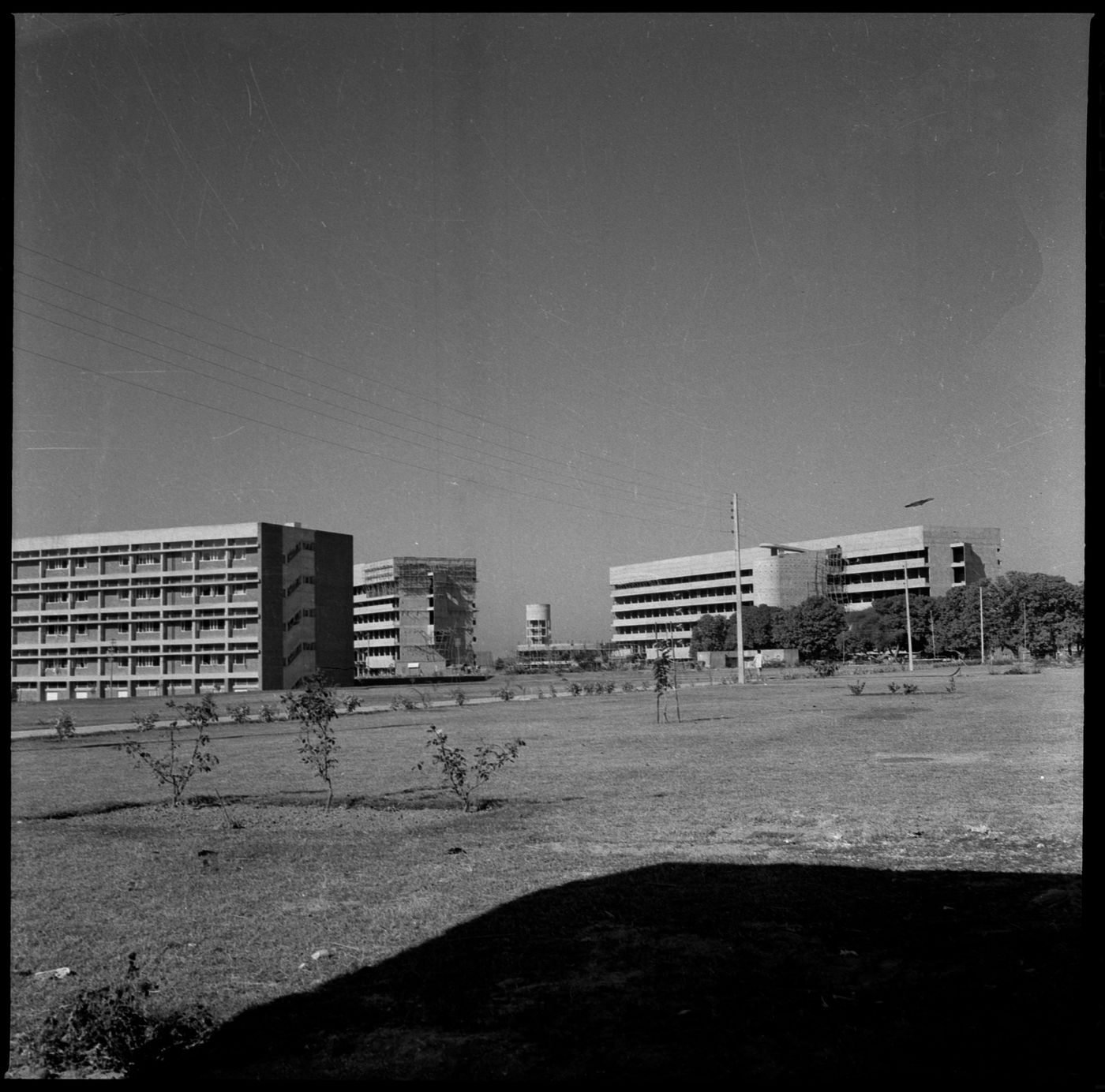 Partial view of the Hospital and the Medical Research Institute (Post Graduate Institute for Medical Research) under construction, Sector 12, Chandigarh, India