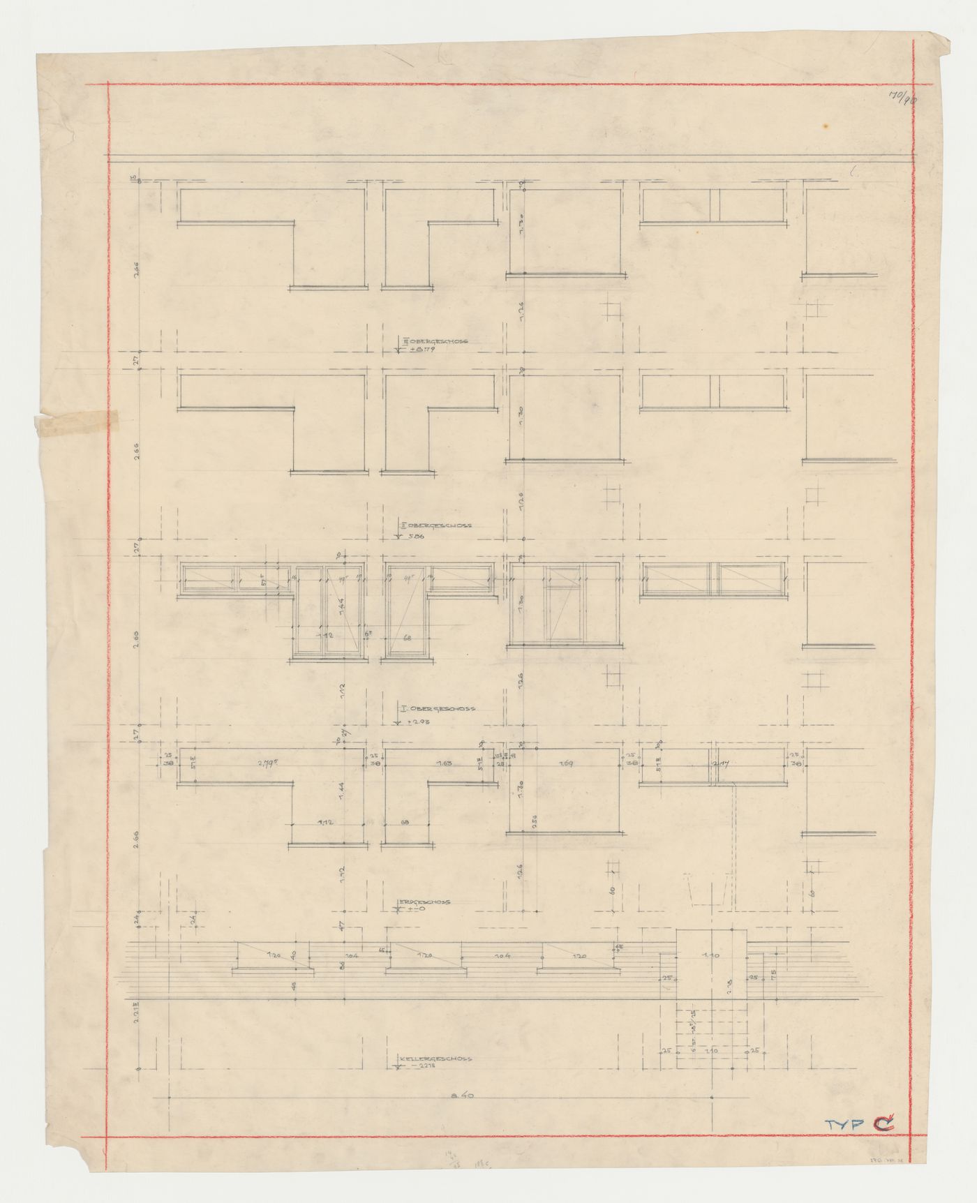 Elevation for a type C housing unit, Hellerhof Housing Estate, Frankfurt am Main, Germany