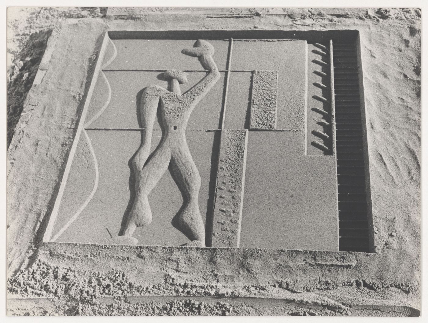 View of a bas-relief of the Modulor man sign by Le Corbusier, Chandigarh, India