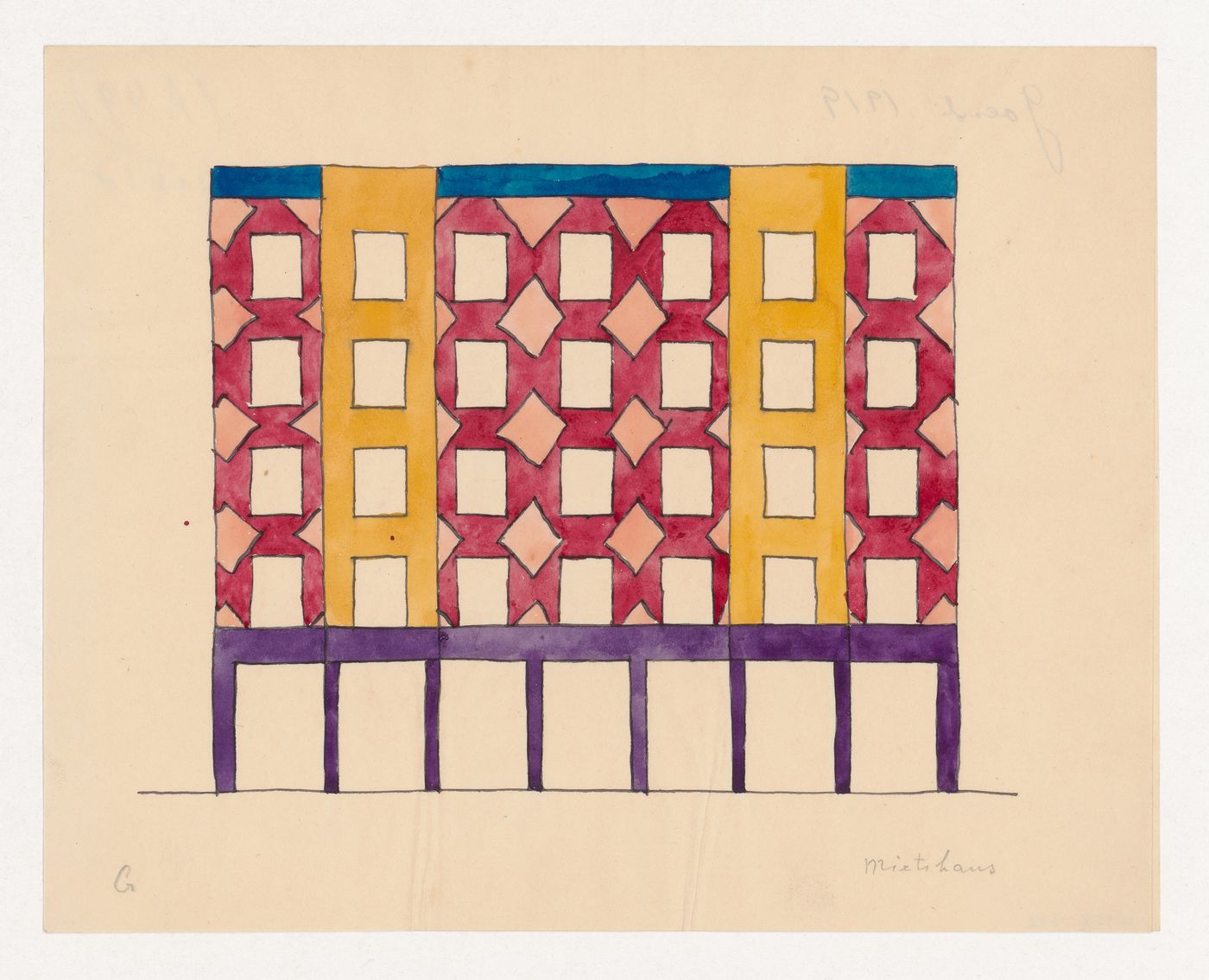 Front elevation of a visionary design for an apartment house