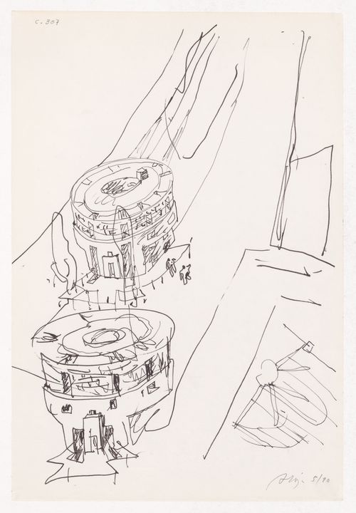 Sketch perspectives for Centro Meteorológico da Villa Olimpica, Barcelona, Spain