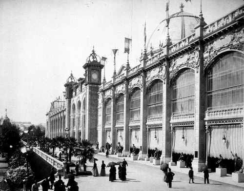 Exposition universelle de 1889 (Paris, France): View of exterior façade and terrace of Palace of Fine Arts