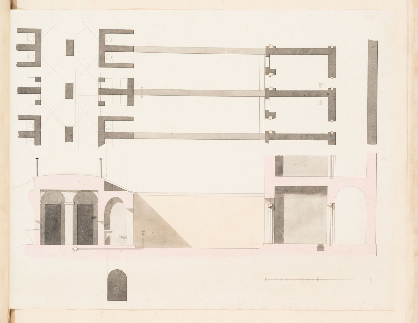 Unidentified prison, England: Partial plan and section