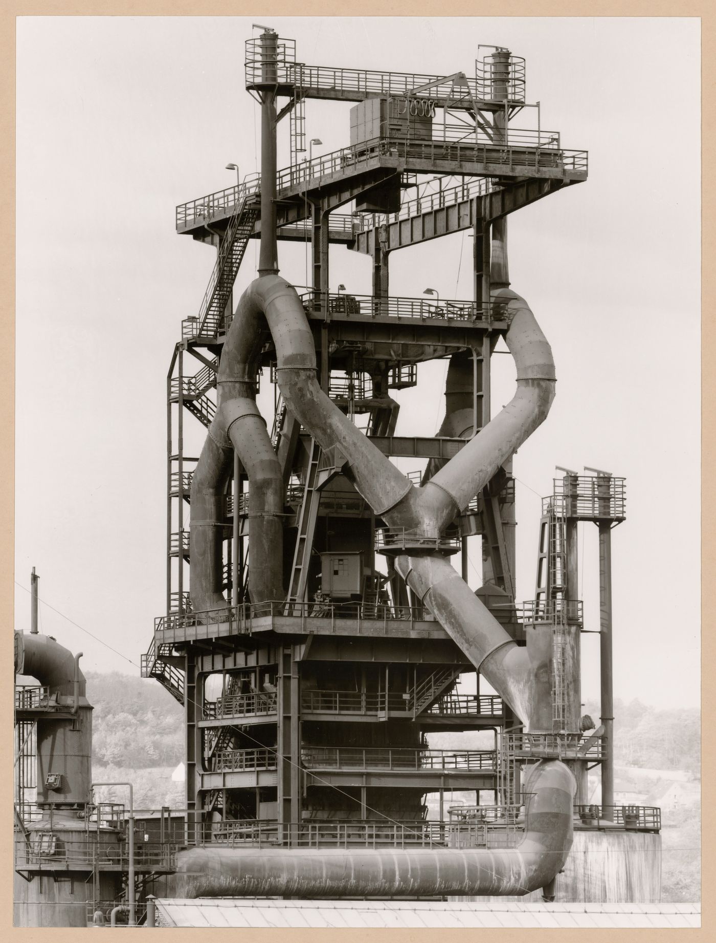 View of a blast furnace head of Klöckner Werke steel mill, Haspe, Ruhr, Germany