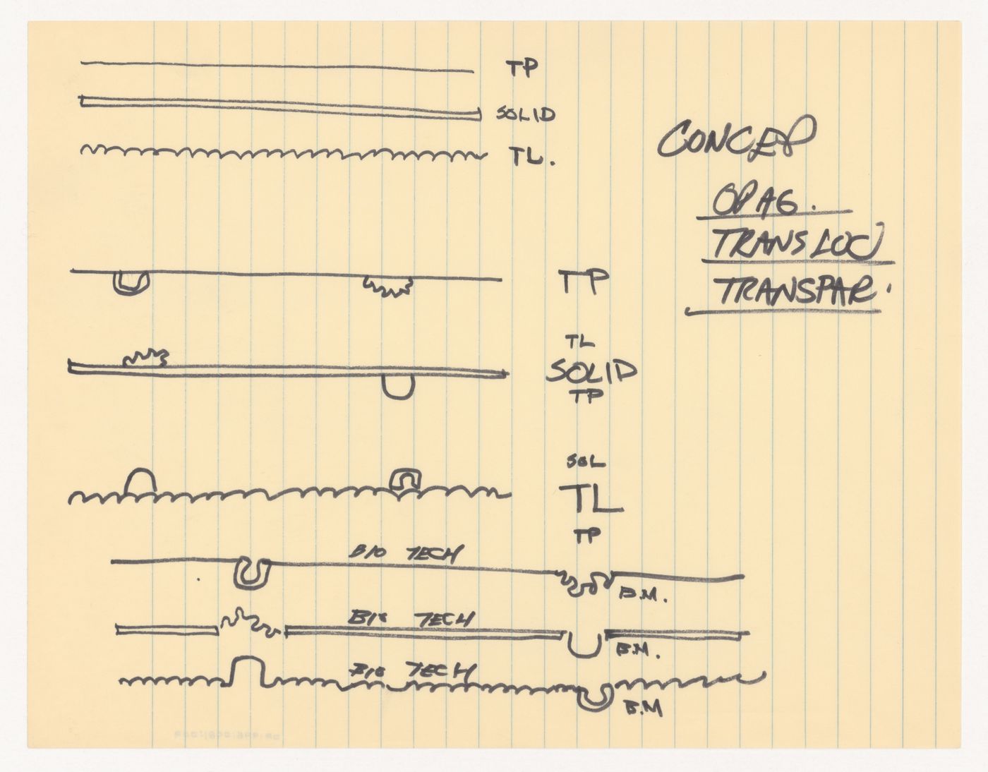 Sketches with annotations for Wall House