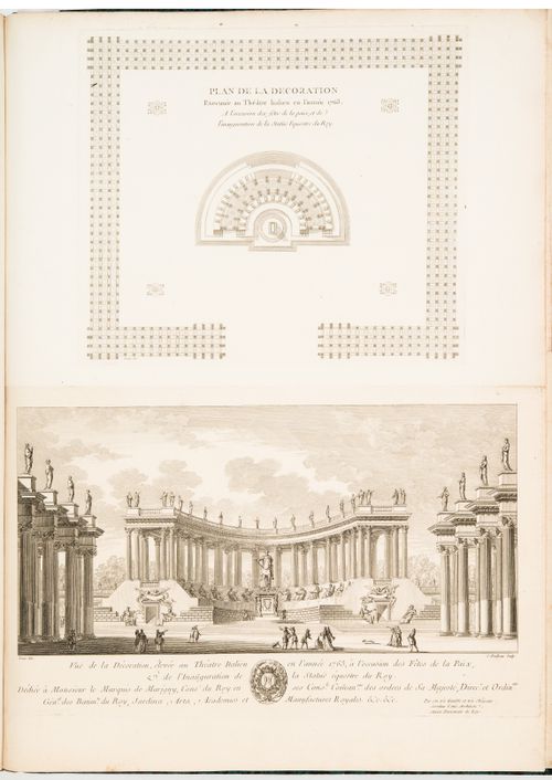 Decorations for the Théâtre italien for the fêtes de la paix and the inauguration of the equestrian statue of Louis XV, Paris: Plan