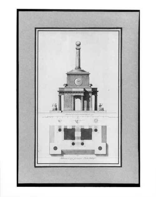 Plan and elevation of a clock-tower