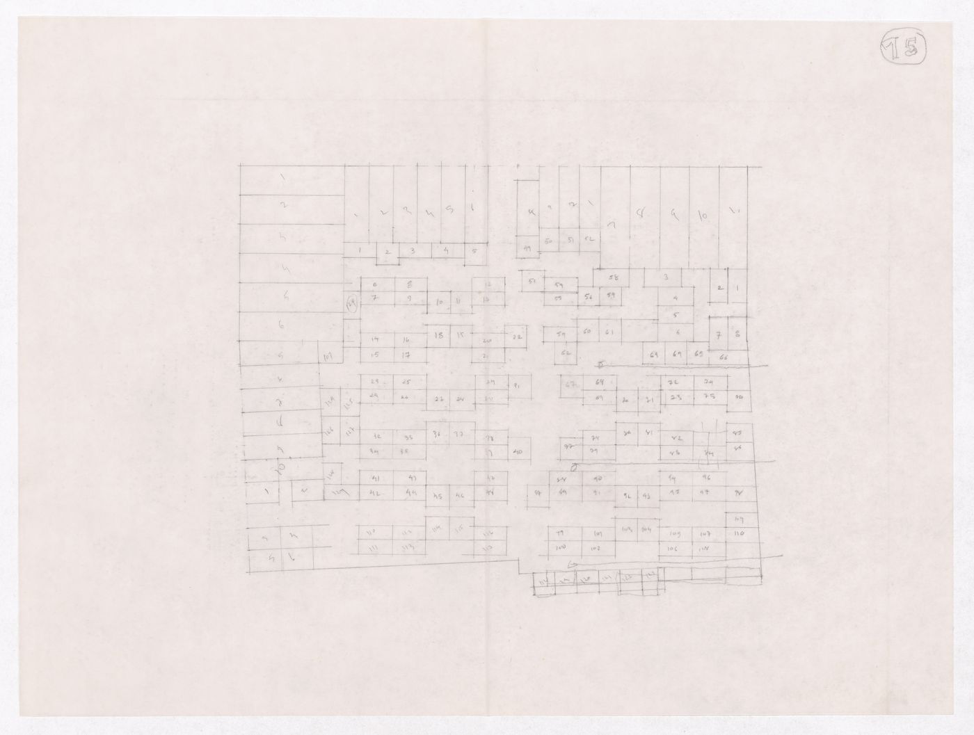 Sketch showing plots layout development for Minimum Cost Housing Group's plot in Aranya township, India, for Aranya Housing Project