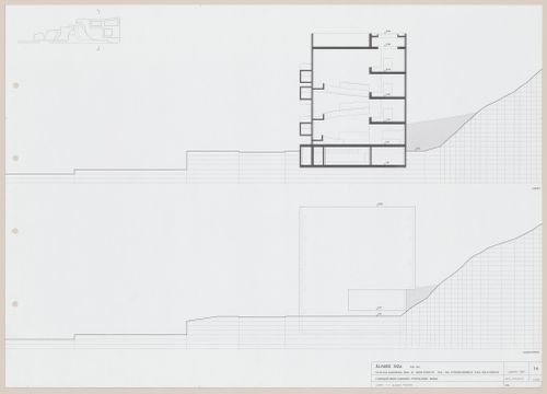 Section and elevation for C. Cultural e Audit. para a Fundação Iberê  Camargo [Iberê  Camargo Foundation Museum], Porto Alegre, Brazil