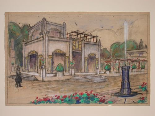 Design for a monumental structure comprised of a cylindrical column with a rectangular block behind