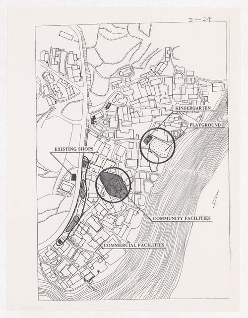 Plan showing commercial zoning and community areas for the Sichuan housing project for "Housing a Billion: Urban Upgrading: Design Ideals for Rural China" publication