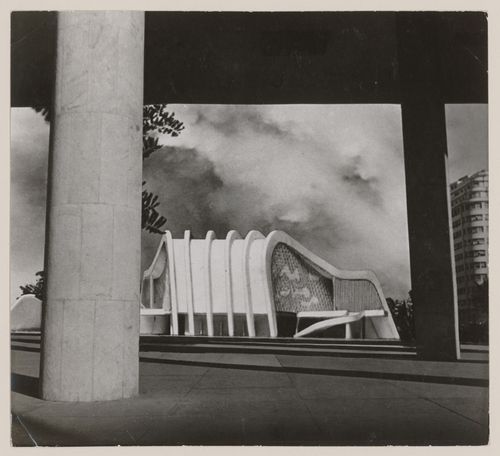 Photomontage of model for Twin Theatres for the Ministry of Education and Health, Rio de Janeiro, Brazil
