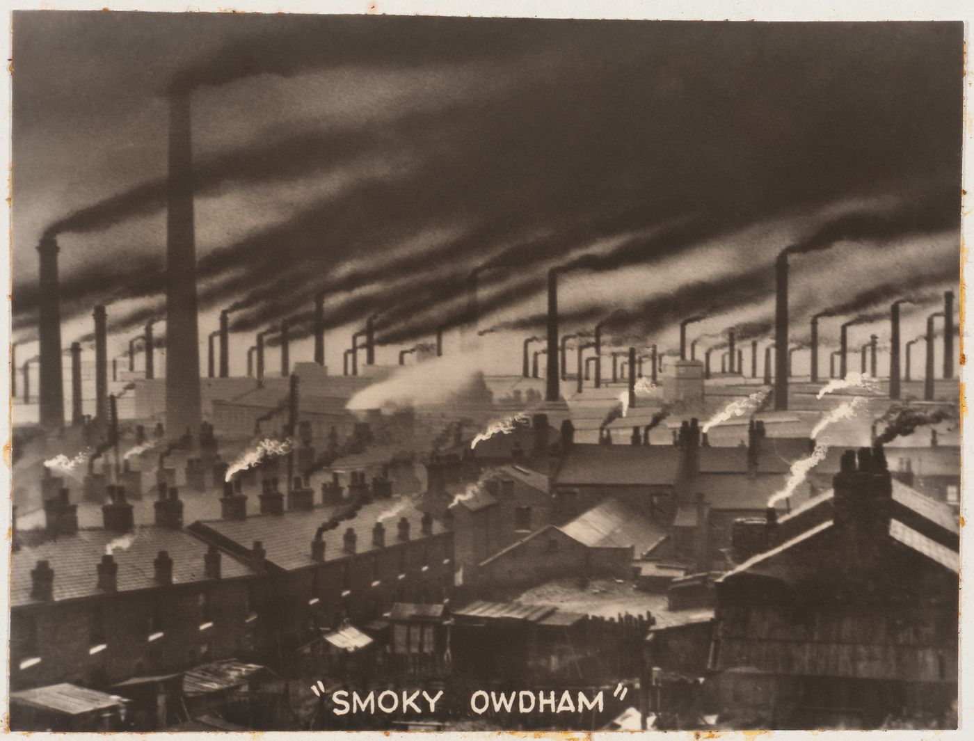 Presentation panel for Oldham Town Centre project showing views of Oldham, England, including Tommyfield Market and east end of site