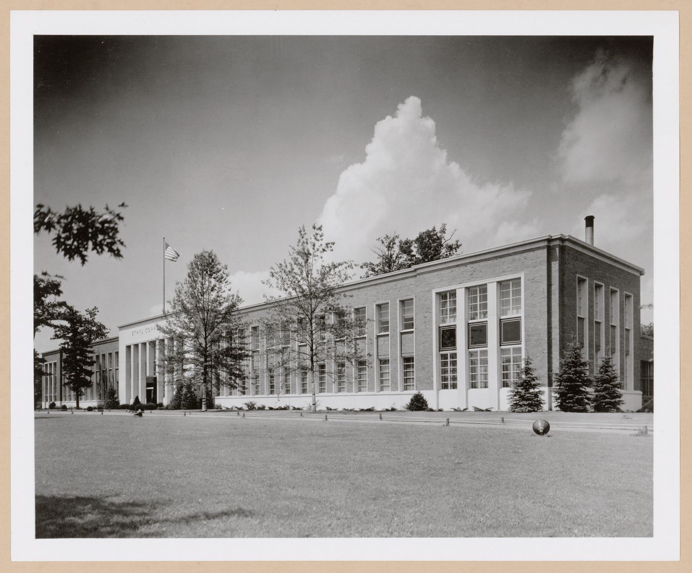 View of the principal façade of the Engineering Building, General Motors Corporation Ethyl Corporation division Assembly Plant, Ferndale, Michigan