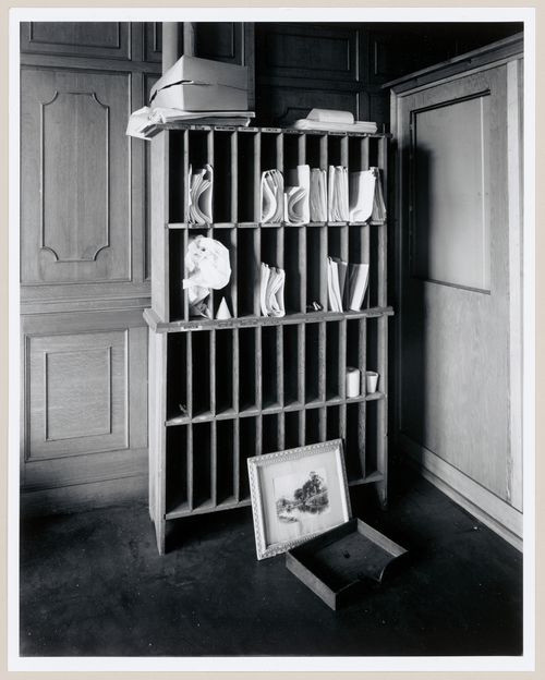 Interior view of a cabinet in the Bosses' office on the second floor of the administration building of the Belding Corticelli Spinning Mill, Montréal, Québec