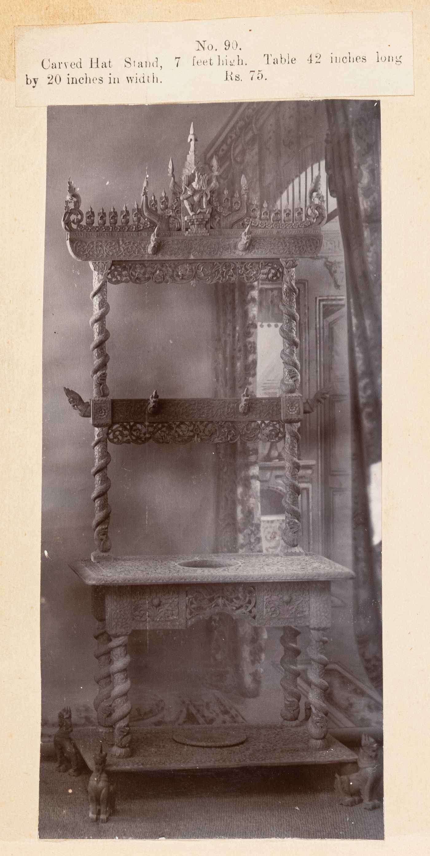 View of a hat stand, F. Beato Limited, C Road, Mandalay, Burma (now Myanmar)