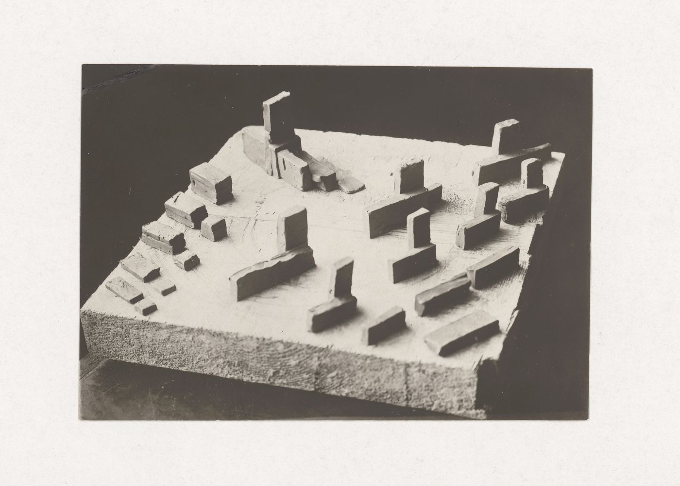 Photograph of a student model by Valueva [?] on the topic "Rhythm and Space. Composition "City Block"" for the "Space" course at the Vkhutein (Moscow Higher Technical Institute), Moscow