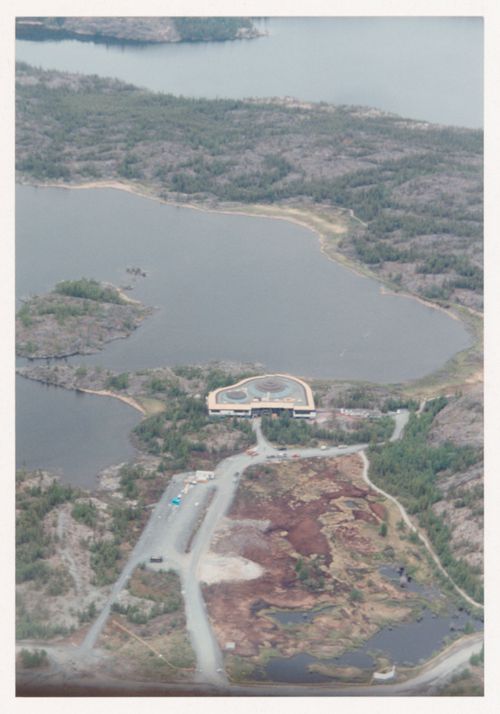 Aerial view of landscape regeneration, Northwest Territories Legislative Assembly Building, Yellowknife, Northwest Territories
