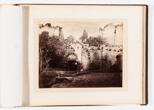 View of a section of the Theodosian Wall showing a gate and wall towers, Constantinople (now Istanbul), Ottoman Empire (now in Turkey)